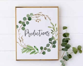Baby Shower Predictions Sign - Baby Shower Activity Table Signage - Eucalyptus Baby Shower Decorations - Baby Shower Game Printables