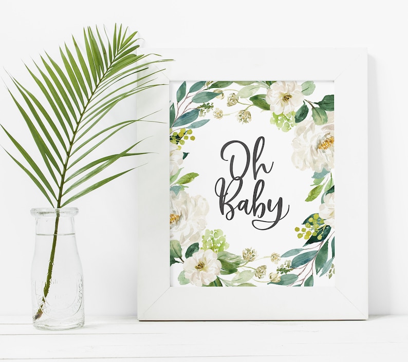 Oh Baby Sign Printable Oh Baby Decorations Greenery Baby Etsy