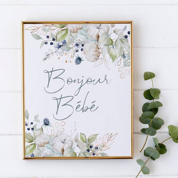 Bonjour Bebe Baby Shower Sign - French Baby Shower Decorations - Blue and Green Baby Shower Decor - French Market Baby Shower Signage