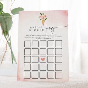Tarjetas de bingo para despedida de soltera para imprimir - Juego de bingo de regalo para despedida de soltera con helado - Tema social de helado