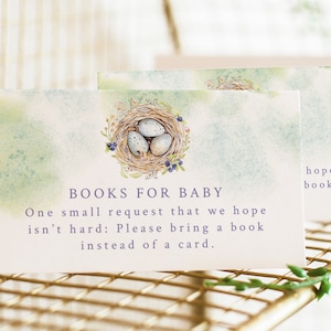 Boeken voor baby-insteekkaarten - Spring Bird babyshower - afdrukbare boekverzoekkaarten - bijna uit - Little Birdie - boeken voor babykaarten