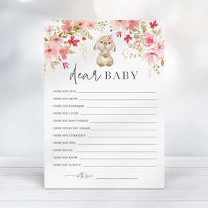 Babyshower konijn - lieve babykaarten - wensen voor de baby - afdrukbare kaart van 5 x 7 - berichtkaart babytijdcapsule - meisje konijn babyshower