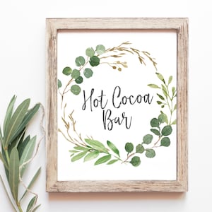 Hot Cocoa Bar Sign - Printable Baby Shower Sign - Greenery Baby Shower Decor - Hot Chocolate Bar Sign - Hot Cocoa Station Printable