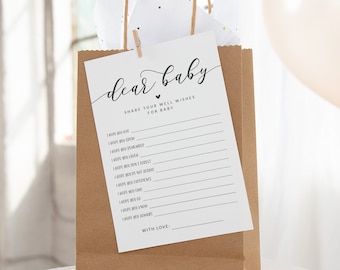 Liebes Baby zum Ausdrucken - Wünsche für Baby-Aktivität - Moderne minimalistische Babyparty - Schwarz und weiß Gender Neutral Liebes-Baby-Karte - Baby-Wünsche