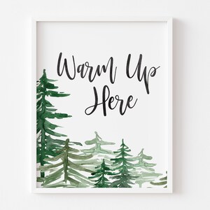Warm Up Here - Heiße Kakao Bar Schild - 8x10 druckbares Schild - Heiße Schokolade Station Schild - Winterhochzeit Schild - Winter Brautdusche Schild