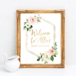 Baby Shower Welcome Sign Printable - Custom Welcome Sign - Blush and Gold Baby Shower Decor - Floral Baby Shower Sign - Pink Baby Shower