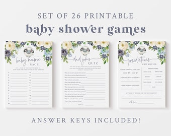 Lamb Baby Shower Game Bundle - 26 Printable Games & Activities - Little Lamb Boys Baby Shower Game Package - Blue Farm Animals Baby Shower