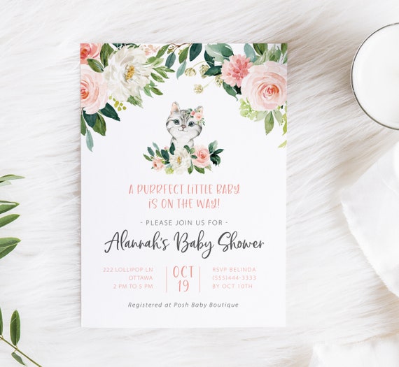 Kitten Themed Baby Shower Invitations Cat Party Invites Etsy Canada