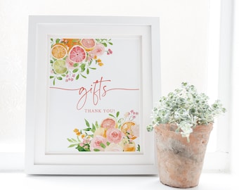 Gift Table Sign - Citrus Bridal Shower - Printable 8x10 Gift Station Sign - She Found Her Main Squeeze - Summer Citrus Wedding Shower