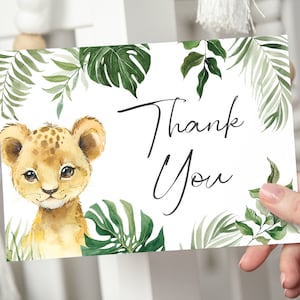 Carte de remerciement Lion Baby Shower - carte de remerciement plate ou pliante 5 x 7 imprimable - carte de remerciement Safari Baby Shower - animaux de la jungle