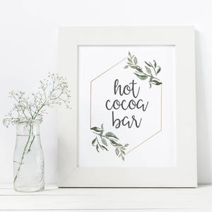 Plaque de barre de cacao chaud - décoration rustique de mariage d&#39;hiver - mariage botanique géométrique - enseigne de station de chocolat chaud - station de cacao chaud imprimable