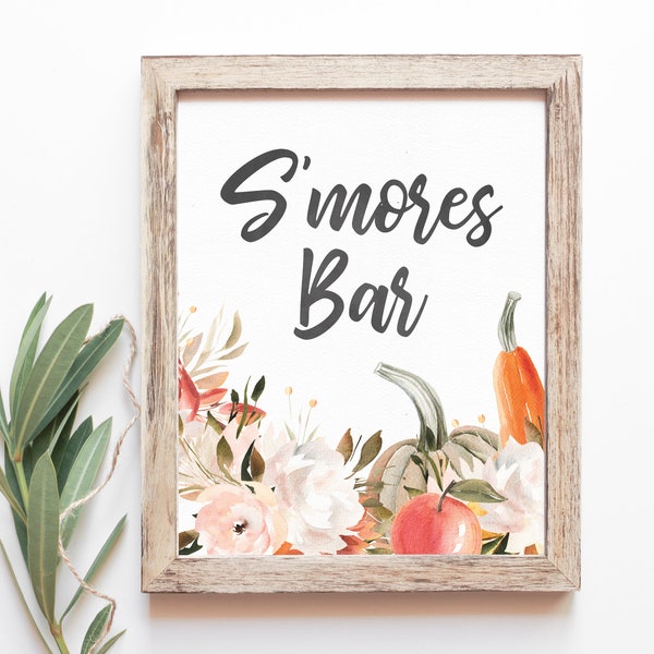 S'mores Bar Sign - Fall Party Decor - Autumn Party Food Station Sign - Fall Pumpkin Party Sign - Fall in Love Bridal Shower Decorations