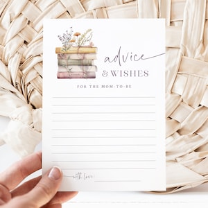 Baby Shower de cuentos: consejos y deseos: tarjeta imprimible de 5 x 7: tema de baby shower Un nuevo capítulo: tarjetas de consejos para baby shower con temática de libros