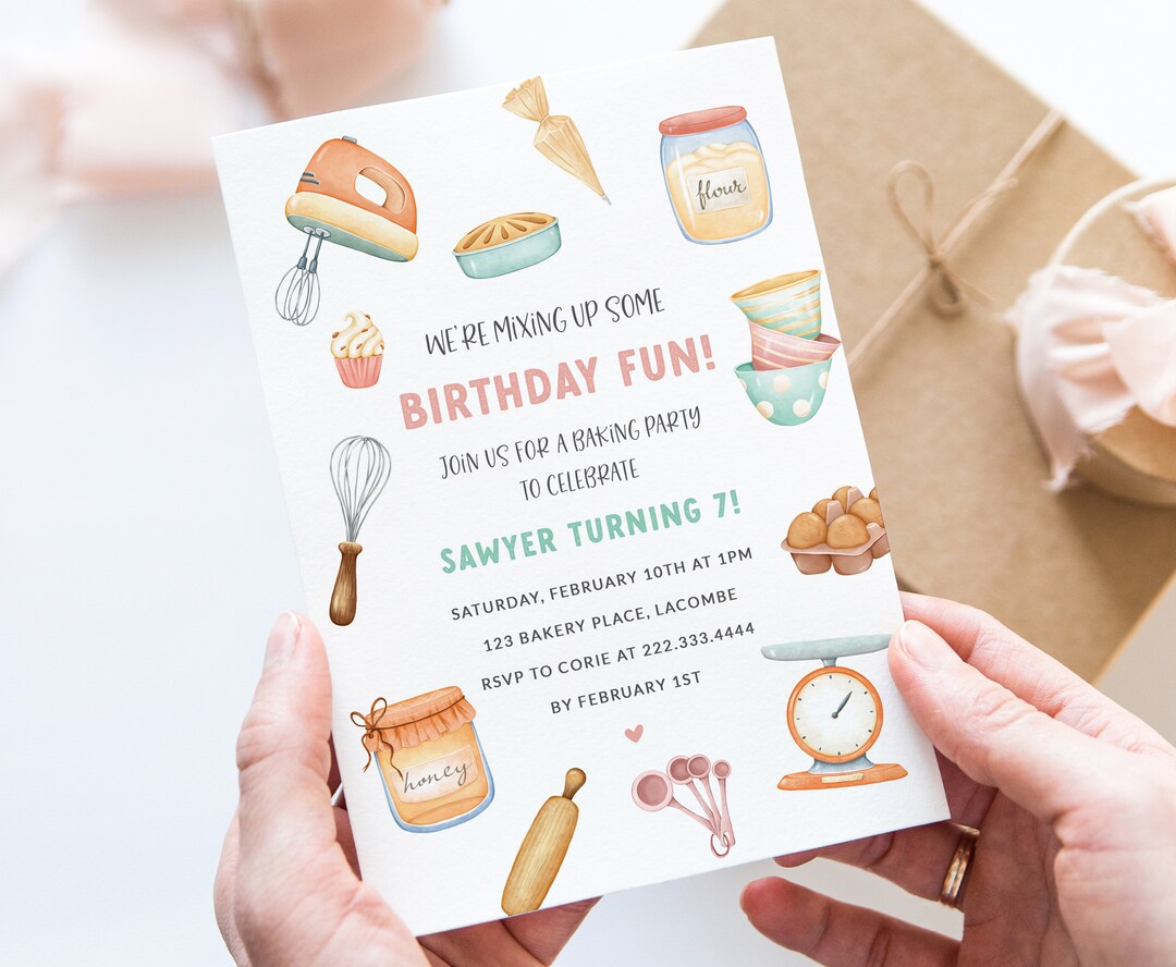 kids-baking-birthday-party-invitation-cooking-class-birthday-party-invite-cake-decorating-party-invitation-cupcake-decorating-party-etsy for Baking Party Invitations Free Printable Kids Baking Birthday Party Invitation - Cooking Class Birthday Party Invite - Cake Decorating Party Invitation - Cupcake Decorating Party - Etsy for Baking Party Invitations Free Printable