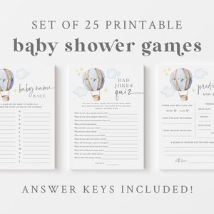 Blue Hot Air Balloon Baby Shower Game Bundle - 25 Printable Games & Activities - A New Adventure Travel Themed Baby Shower - Up and Away