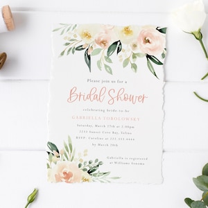 Blush Floral Bridal Shower Invitation - Garden Bridal Shower Invite - Tea Party Bridal Shower Digital Invitation - Spring Bridal Shower
