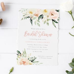 Blush Floral Bridal Shower Invitation Garden Bridal Shower Invite Tea Party Bridal Shower Digital Invitation Spring Bridal Shower image 1