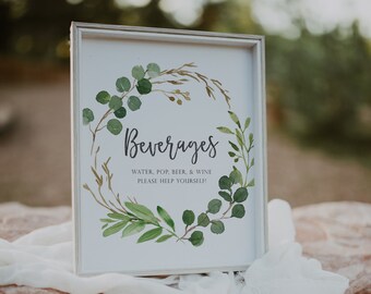 Bord feestbord drankstation - Bewegwijzering eucalyptusvrijgezellenfeest - Bordje drankstation - Groen babyshower decor - Bewegwijzering feestdrankbar