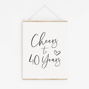 Cheers to 40 Years Sign - 40th Anniversary Sign - 40th Anniversary Party Decorations - Party Bar Signs - 40th Birthday Printable Sign