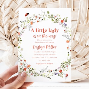 Ladybug Baby Shower Invitation | A Little Lady is on the Way | Printable Invite | Red Baby Shower | Wildflower Invitation | Little Love Bug