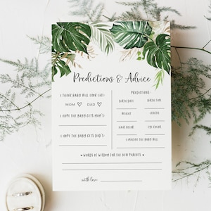 Cartes devinettes pour baby shower tropicale - Prédictions et conseils imprimables pour baby shower - Baby shower de plage à télécharger