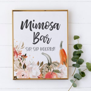 Fall Bridal Shower Mimosa Bar Sign - Sip Sip Hooray Sign - Autumn Bubbly Bar Sign - Fall in Love Shower Theme - Rustic Autumn Bridal Shower