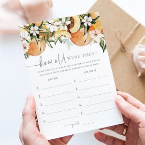 How Old Were They Photo Game - Peach Wedding Shower Game - How Old Were the Bride and Groom - Childhood Photo Guessing Game Card Printable