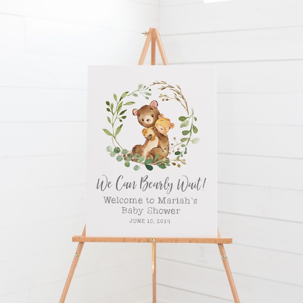 We Can Bearly Wait Baby Shower Welcome Sign - Bear Baby Shower Decor - Gender Neutral Baby Shower - Woodland Bear Baby Shower Decorations
