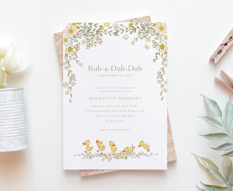 Spring Duckling Baby Shower Invitation - Spring Babies Shower Invite - Nursery Rhyme Baby Shower - Duck Baby Shower Invitation Printable image 1