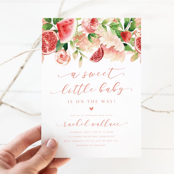 Berry Baby Shower Invitation - A Sweet Little Baby is on the Way - Summer Fruits Baby Shower Invite Printable - Watermelon Baby Shower Theme