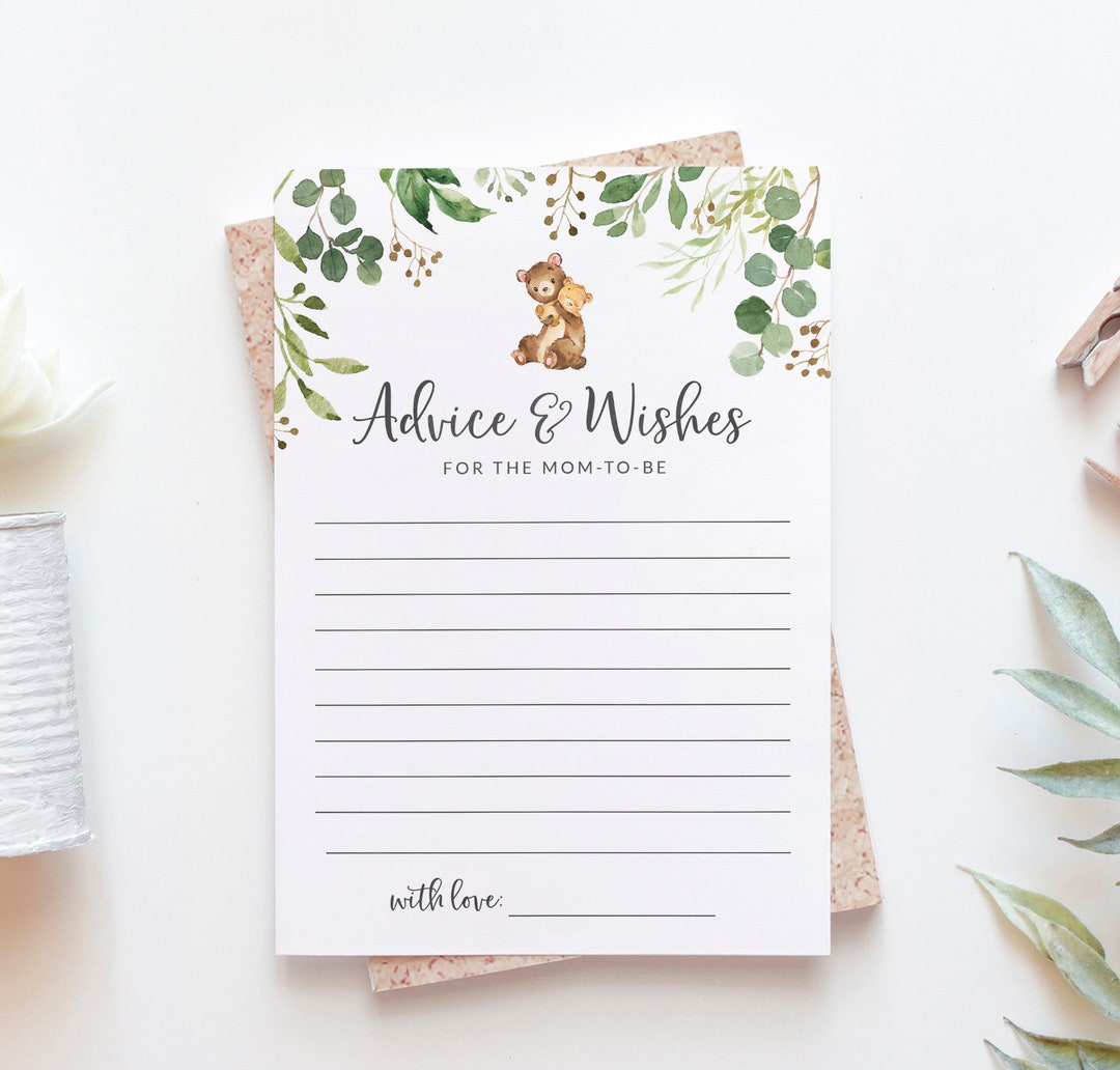 Advice and Wishes for the Mom-to-be Card - Bear Themed Baby Shower ...