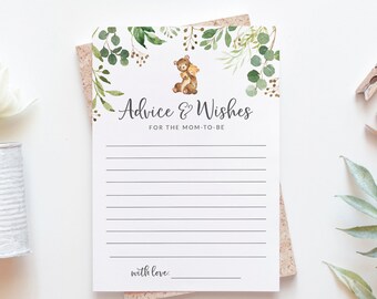 Advice and Wishes for the Mom-to-be Card - Bear Themed Baby Shower Advice Cards - Printable Advice and Wishes Card - We Can Bearly Wait