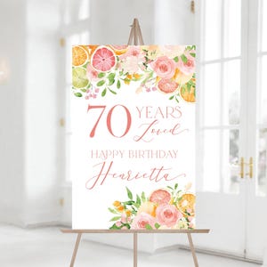 Citrus Birthday Willkommen Poster | Jedes Alter | Meilenstein Geburtstag | Alles Gute zum Geburtstag Zeichen | 70 Jahre Liebling | Spritz Themed Geburtstag