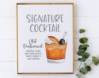 Signature Cocktail Sign - Signature Drink for Birthday Party - Watercolor Cocktail Party Sign - Signature Drink Bar Sign for Wedding