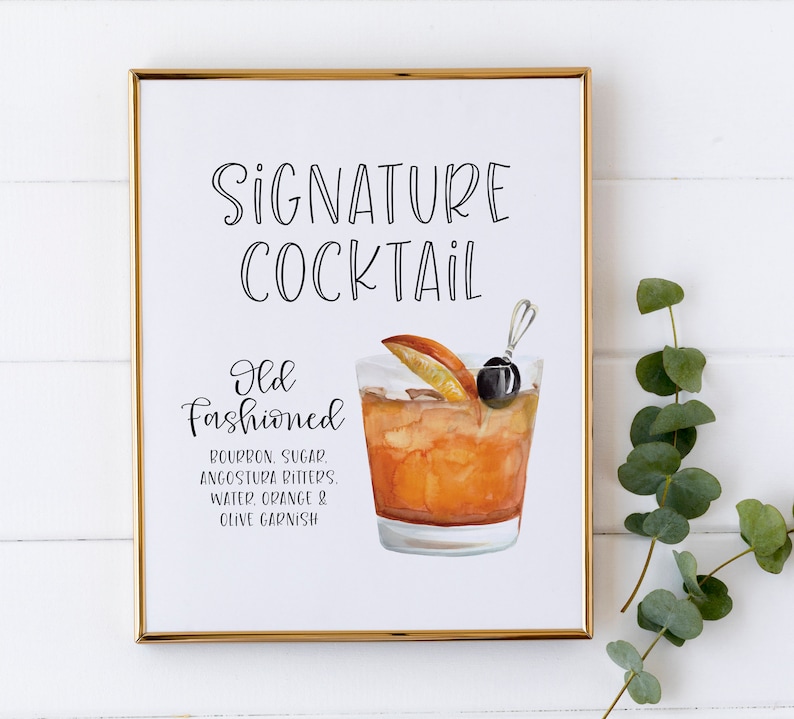 Signature Cocktail Sign Signature Drink for Birthday Party Watercolor Cocktail Party Sign Signature Drink Bar Sign for Wedding image 1