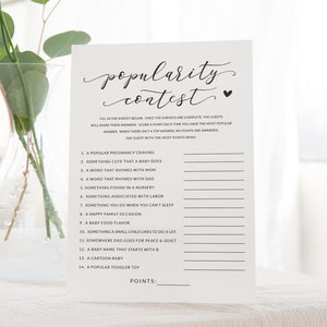 Baby Shower Popular Answer Game - Printable Survey Game - Black and White Minimalist Baby Shower Activity - Gender Neutral Shower Games