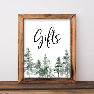 Gifts Sign - Rustic Wedding Sign - Woodland Wedding Sign - Mountain Wedding Decor - Gifts Table Printable - Watercolor Trees Signage