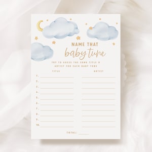 Name That Baby Tune Game Card - maan en sterren babyshower - afdrukbaar 5 x 7 spel - babyliedje raadspel - Twinkle Twinkle Little Star