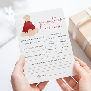 Tarjeta de predicciones para bebés - Baby Shower con gorro de Papá Noel - Juego imprimible de 5 x 7 - Predicciones y consejos para baby shower - Papá Noel bebé - Juego de adivinanzas para bebés