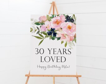30 Years Loved Sign - 30th Birthday Decorations - Custom Birthday Printable Sign - 30 Birthday Party Decor - Milestone Birthday Decorations
