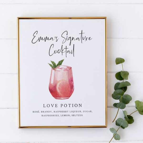 Bachelorette Signature Cocktail Sign - Watercolor Cocktail Printable Sign - Bridal Shower Signature Drink Sign - Custom Cocktail Sign
