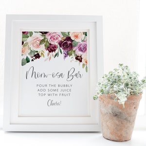 Momosa Bar Sign - Rustic Floral Baby Shower Signage - Girl Baby Shower Decorations - Mimosa Bar Sign - Baby Shower Brunch Mom-osa Bar Sign