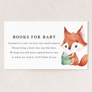 Renard livres pour cartes de naissance - livre imprimable demande d'encarts d'invitation - animaux de la forêt - baby shower de livre - baby shower sur le thème livre d'histoires