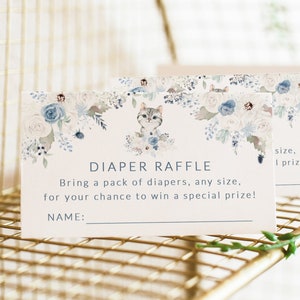 Cartes de tombola de couches pour baby shower chat - billets de tombola de couches imprimables - baby shower garçon chaton - insertions d'invitation de tombola de couches sur le thème chat