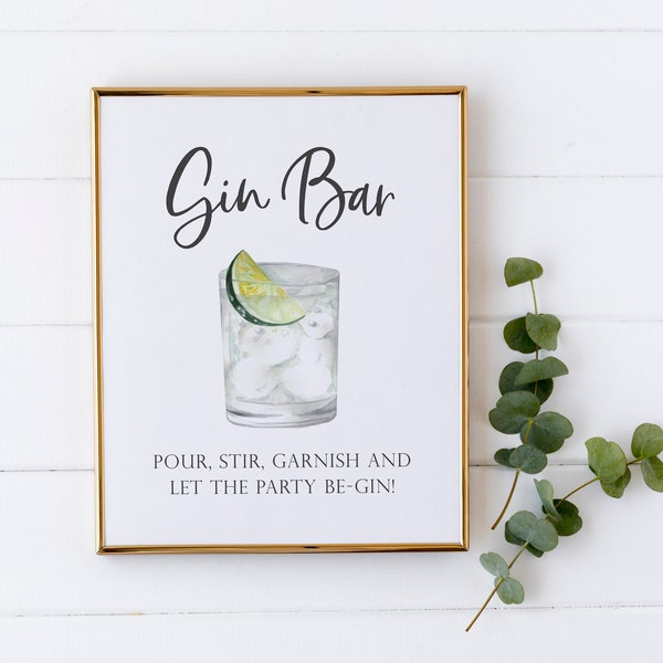 Gin Bar Sign - Gin and Tonic Station Printable - Party Bar Sign - Make Your Own Gin and Tonic - Watercolor Cocktail Sign - Party Drink Sign