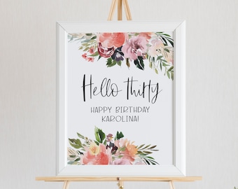 Hello Thirty Birthday Party Decorations - 30th Birthday Sign - 30th Birthday Decor - Floral Birthday Welcome Sign - Thirty Birthday Decor