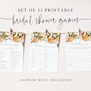 Peach Bridal Shower Game Bundle - Set of 33 Printable Games - Love is in Bloom Bridal Shower - Fruit Themed Wedding Shower Game Package