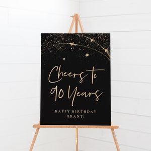 90th Birthday Party Welcome Sign - Milestone Birthday Welcome Poster - Black and Gold Printable Birthday Party Sign - Adult Birthday Party