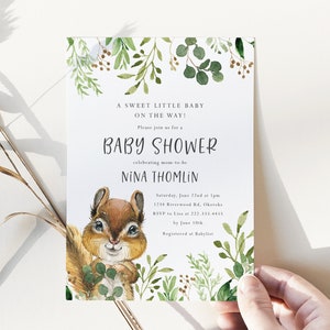 Chipmunk Baby Shower Invitation - Forest Animals Baby Shower Printable Invite - Woodland Animals Party Invitation - Gender Neutral Shower