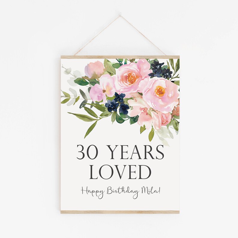 30 Years Loved Sign - 30th Birthday Decorations - Custom Birthday Printable Sign - 30 Birthday Party Decor - Milestone Birthday Decorations image 4